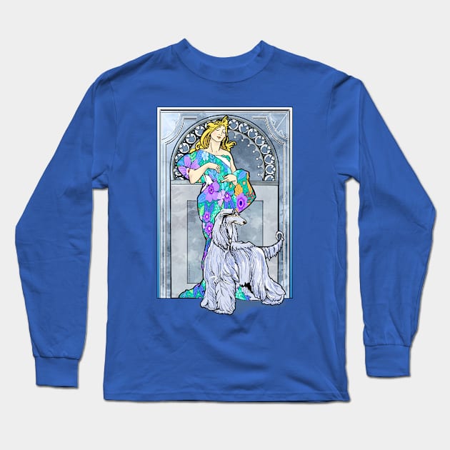 Mucha/Watson. Blue Afghan Hound.Elegant blonde female. Long Sleeve T-Shirt by chepea2